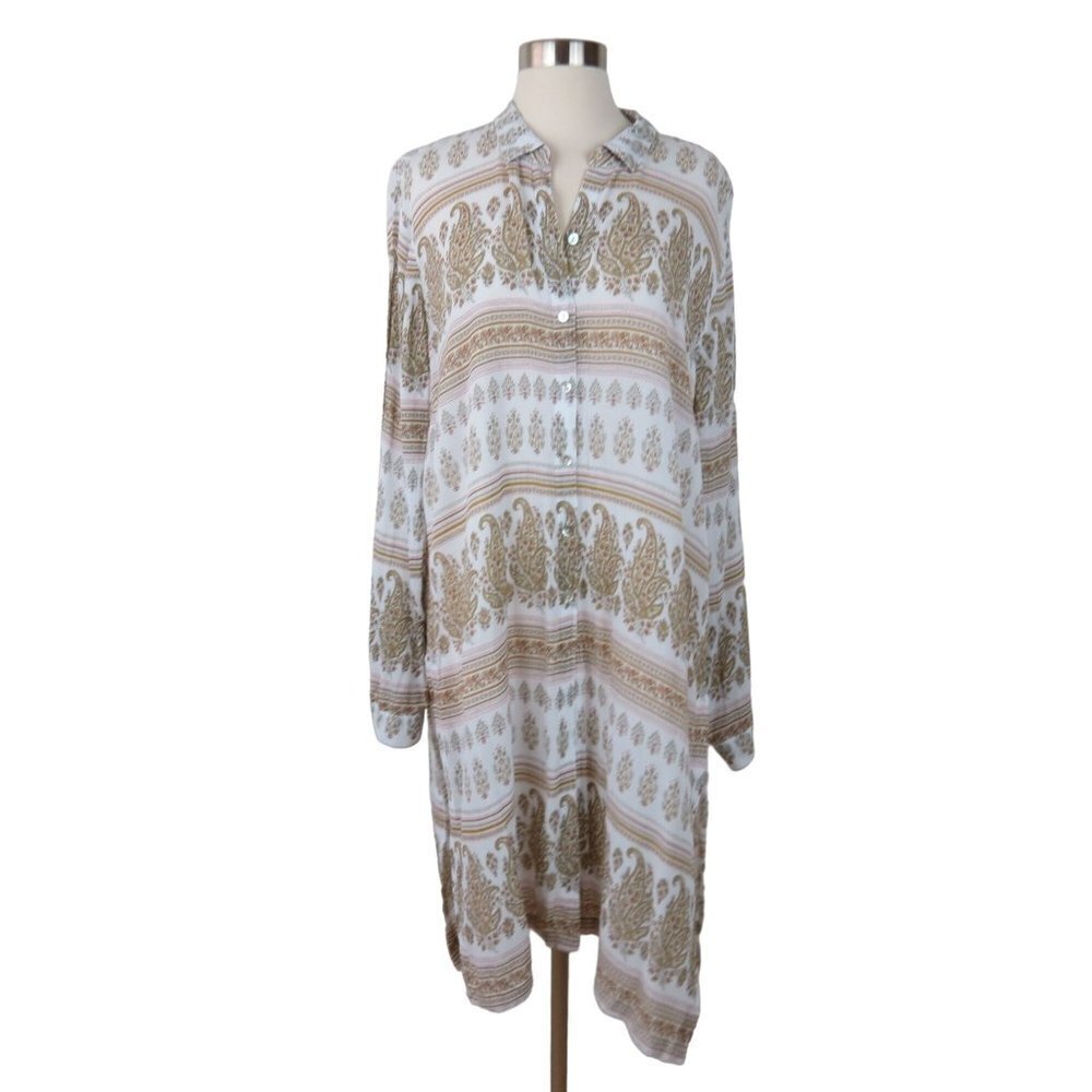 J.JILL Women's Lightweight Neutral Paisley Rayon Crepe Duster Beach Coverup M